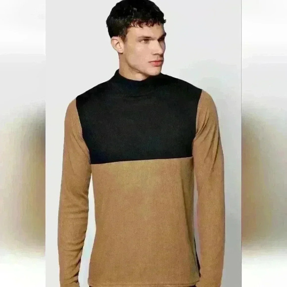 NEW NWT Boohoo MAN Contrast Rib Roll Neck Long Sleeve Jumper Sweater - Picture 1 of 12